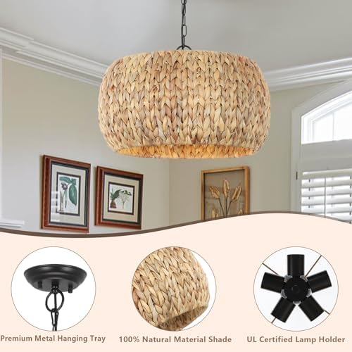 PAUFUL 5-Light Boho Chandelier with Water Hyacinth Lampshade