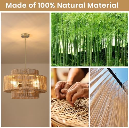 17.7" Boho Rattan Chandelier, 4-Light