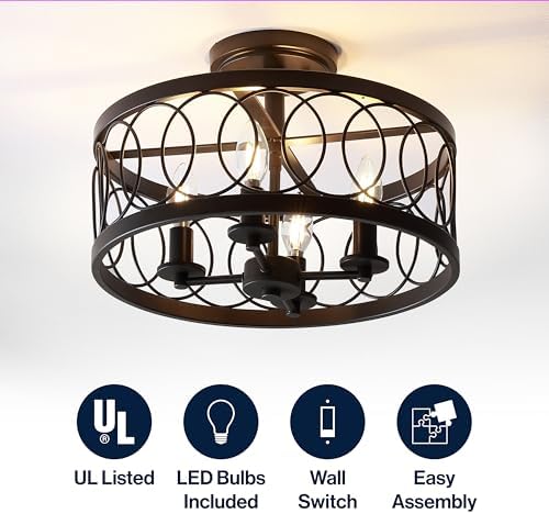 JONATHAN Y Sylvain 15.5" Semi Flush Mount, Oil Rubbed Bronze