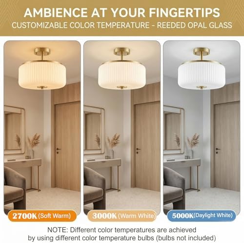 3-Light Gold Semi Flush Mount Ceiling Light