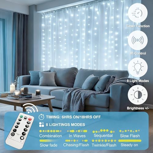 Fairy Curtain Lights, 6.6FTx6.6FT Cool White USB