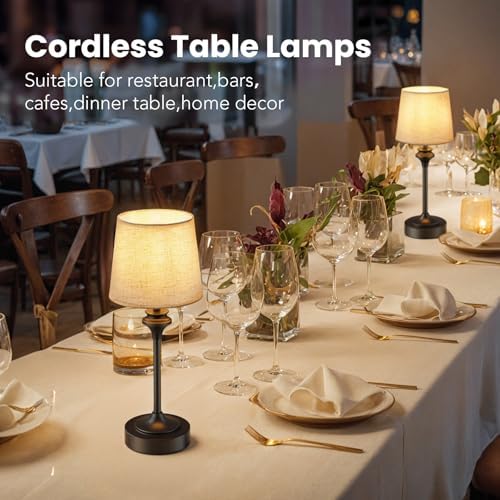 NIORSUN Portables Cordless Table Lamp,Flaxen Fabric Shade Battery