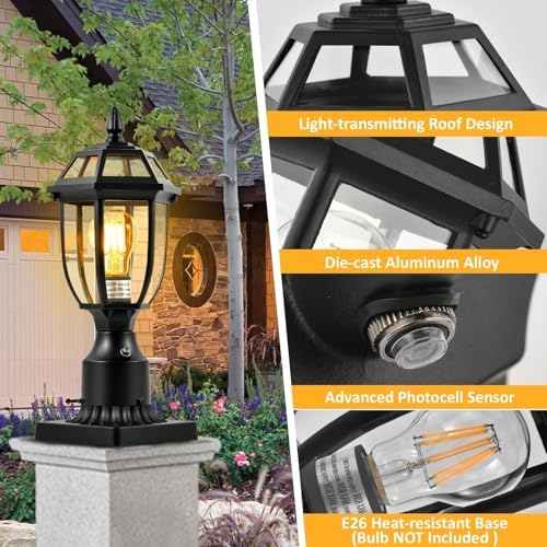 2-Pack Dusk-to-Dawn Outdoor Post Lights with Pier Mount Base