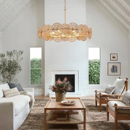 32” Boho Rattan Chandelier