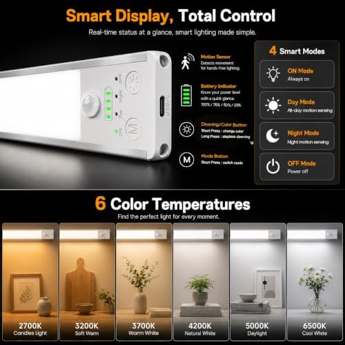 10.5 Inch Rechargeable Motion Sensor Under Cabinet Lights, 2 Pack