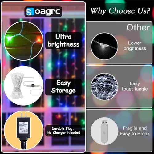 200 LED Multicolor Rainbow Curtain String Lights, 9.8x6.6FT