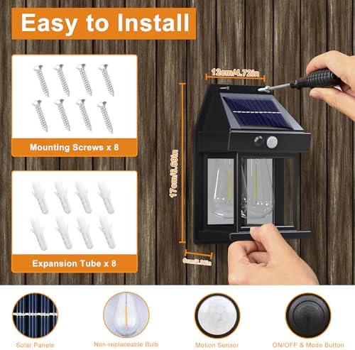 Jyoiat Solar Porch Wall Lights, 4 Pack, Motion Sensor