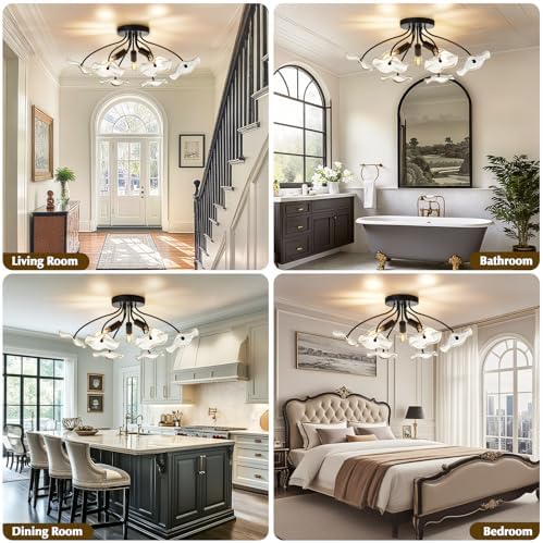 3-Light Modern Black Semi Flush Mount Ceiling Light Fixture