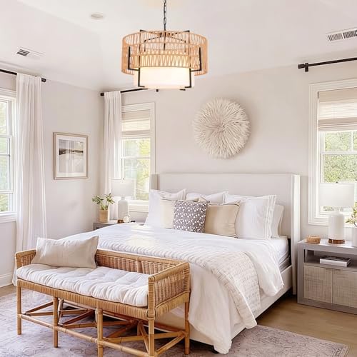 SOTTAE 4-Light Rattan Chandelier, 19.7"