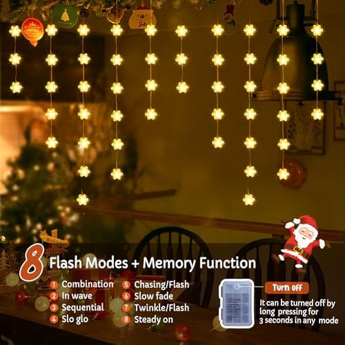 Quntis 50 LED Snowflake Christmas Window Lights, Warm White