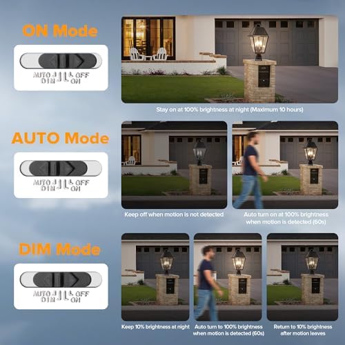 LUTEC Solar Outdoor Lamp Post Light, Motion Sensor, Black
