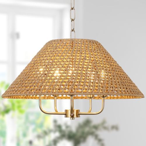 LamQee 22 Inch 5-Light Rattan Chandelier