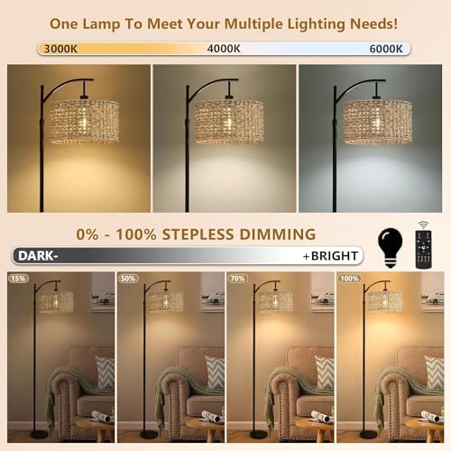Arc Floor Lamp with Remote Control, 3 Color Temperatures