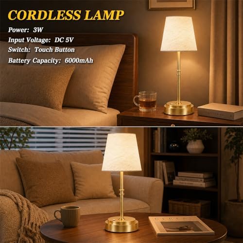 Gold Rechargeable Cordless Bedside Table Lamp