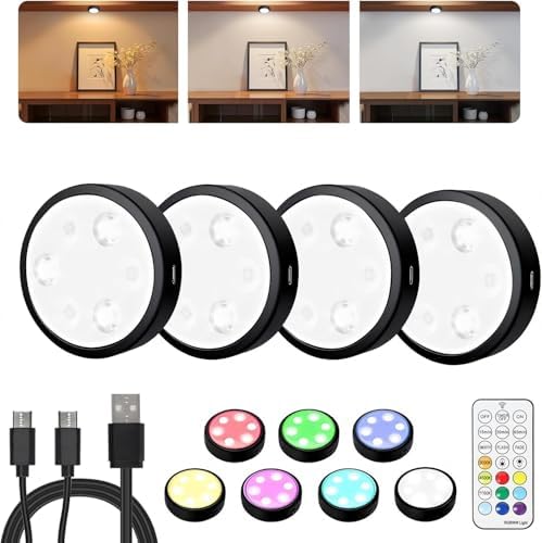HOLKPOILOT Rechargeable Puck Lights, Black