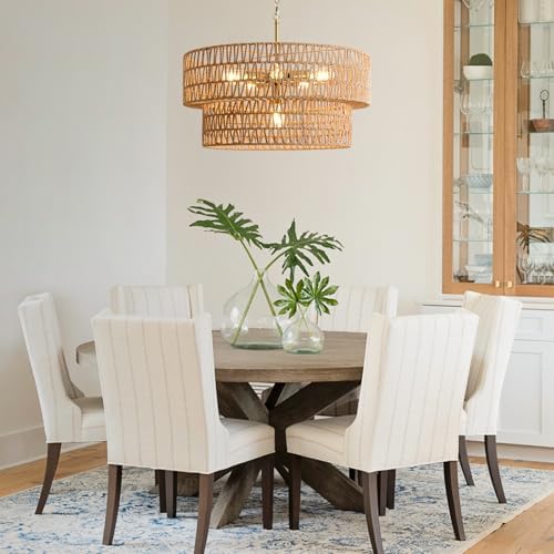23.6" 6-Light Boho Rattan Chandelier