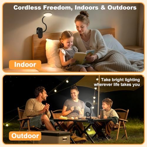 Rechargeable Clip on Light for Bed, 61 LED Cordless Reading Lamp with