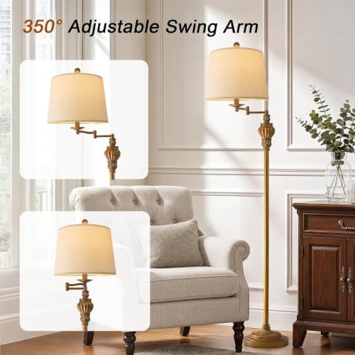 Vintage Floor Lamp, 350° Adjustable Swing Arm, 61"