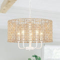 5-Light Brown and White Rattan Chandelier
