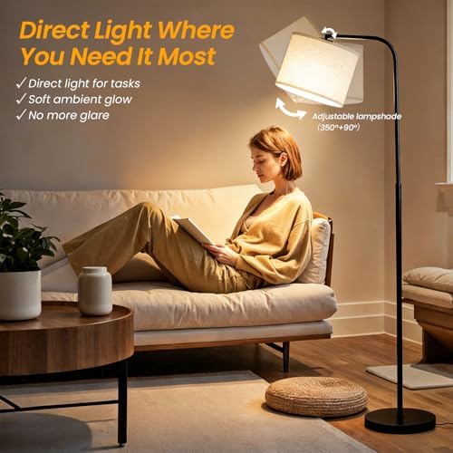 Arc Floor Lamp with Remote, Dimmable, Black