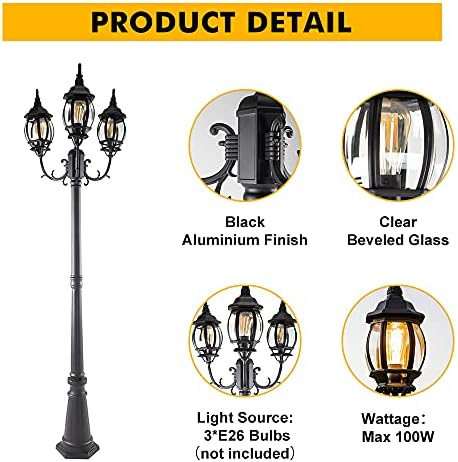 LUTEC LED Triple-Head Outdoor Post Light, Black