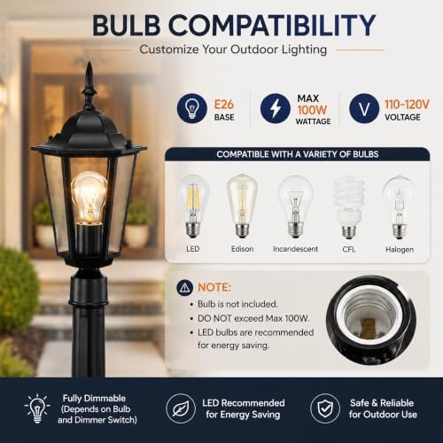 Alighting 42-Inch Adjustable Outdoor Post Light, Black