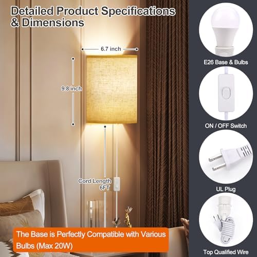 Yunaking Plug-in Wall Sconces Set of Two