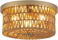 3-Light Rattan Flush Mount Ceiling Light