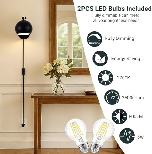 Adjustable Angle Plug-In Wall Sconces, 2 Pack