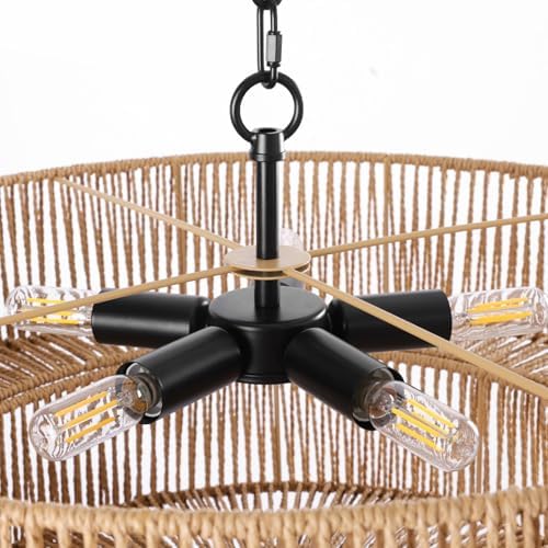 LamQee 22 Inch 5-Light Rattan Chandelier