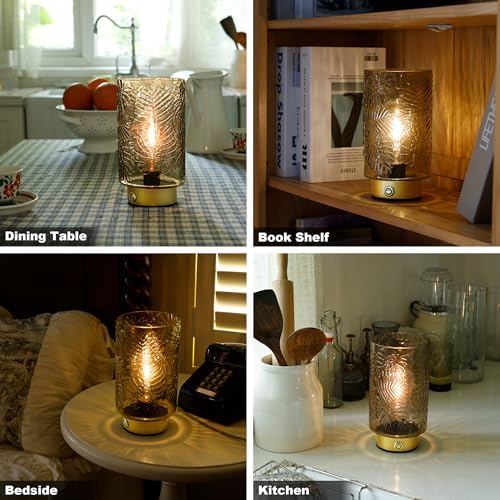 ULAROOM Rechargeable Glass Table Lamp, Amber