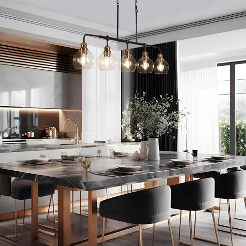 KSANA 5-Light Linear Chandelier, Seeded Glass