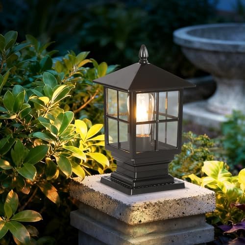 SLAWA Outdoor Column Light, Aluminum, Clear Glass Shade