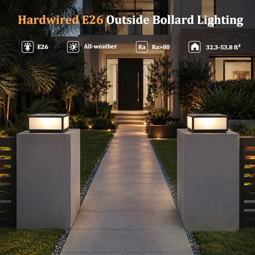 9.84 Inch Black Square Outdoor Column Post Light