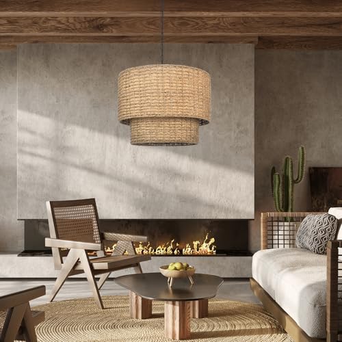 Arturesthome 23.62" Natural Rattan Drum Chandelier