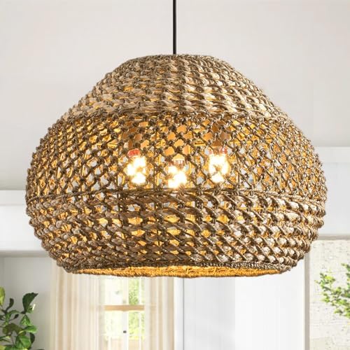 19.29” 3-Light Woven Rattan Pendant Light