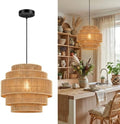 5-Tier Rattan Chandelier, 13” Pendant Light