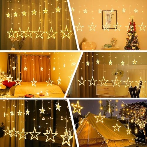 Star Curtain Lights, 9ft 138 LED Warm White