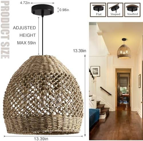 13.39in Boho Rattan Pendant Light