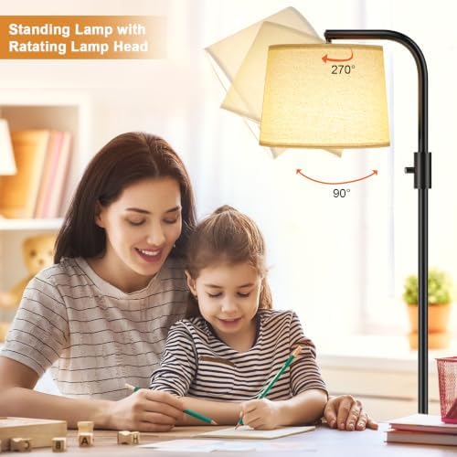 Ambimall Arc Floor Lamp, Rotary Switch, Linen Shade