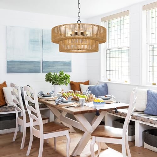 LamQee 22 Inch 5-Light Rattan Chandelier