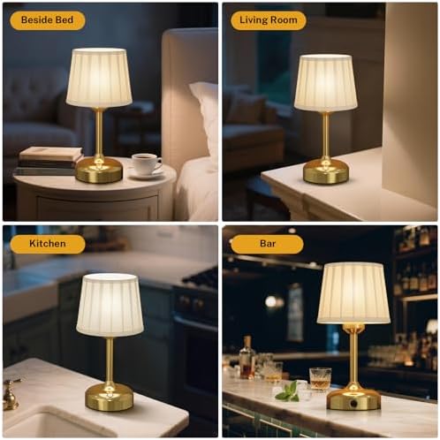 Mini Cordless Table Lamp, 5000mAh, Fabric Shade