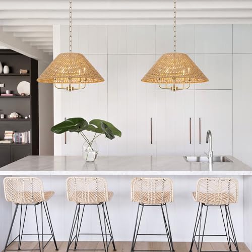 LamQee 22 Inch 5-Light Rattan Chandelier