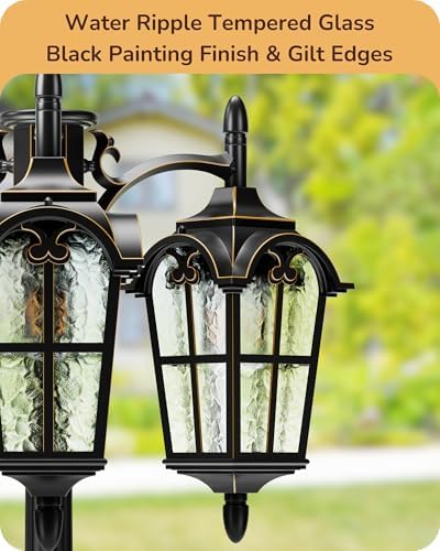 EDISHINE Black Dusk-to-Dawn Outdoor Post Light with Pier Mount Base