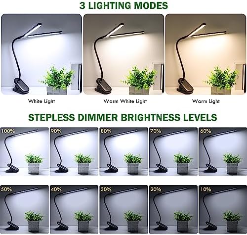 Black Rechargeable LED Clip Reading Light, 2600mAh