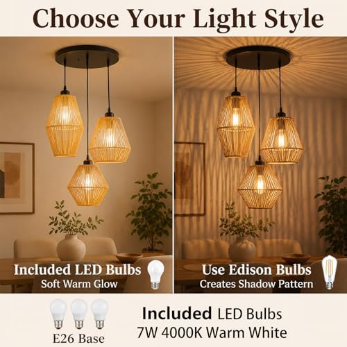 3-Light Hand-Woven Rattan Pendant Light