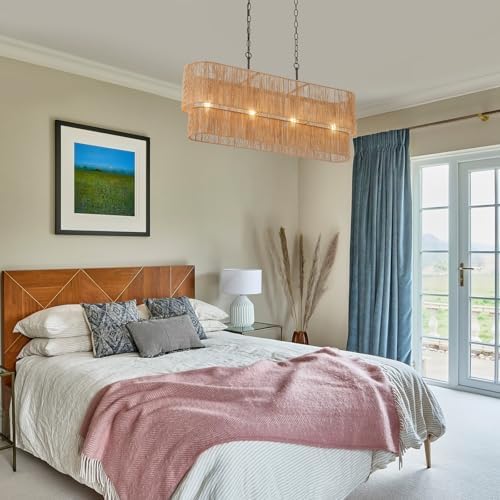 42” Boho 2-Layer Rattan Pendant Chandelier