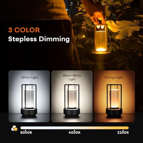 Rechargeable Cordless Metal Table Lamp, 3 Colors