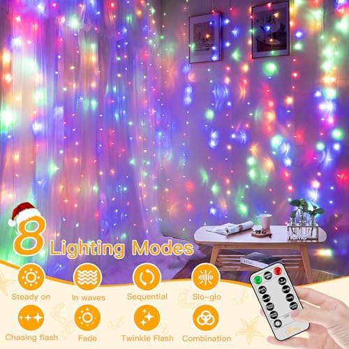 Ollny Curtain Lights, 200LED, 6.6x6.6ft