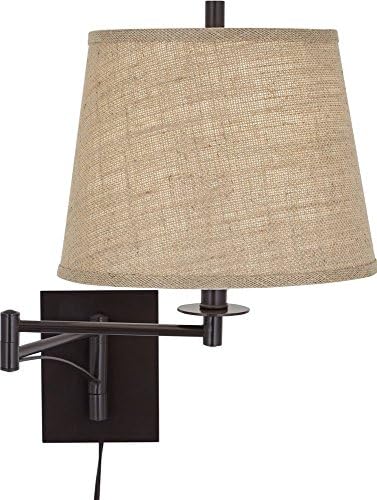 Brinly Burlap and Brown Plug-In Swing Arm Wall Lamp